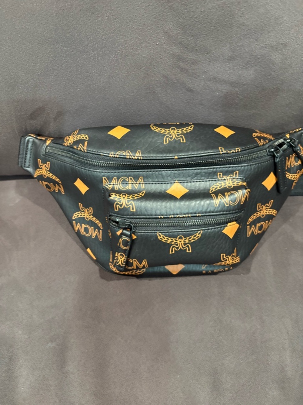 MCM Black & Cognac Visetos Logo Leather Belt Bag